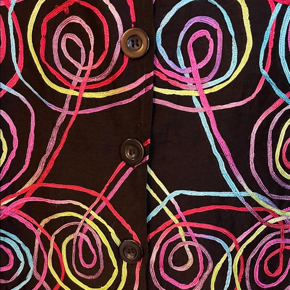 Women's Black Blazer with Vibrant Swirl Patterns - Picture 3 of 14